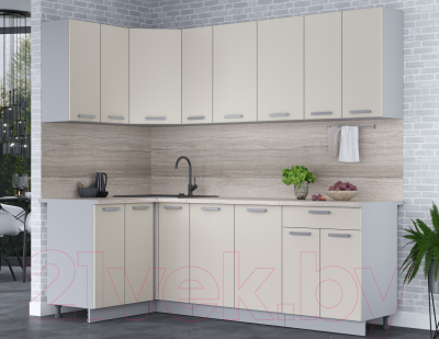 Кухонный гарнитур Интерлиния Мила Лайт 1.2x2.3 (персидский жемчуг/персидский жемчуг/травертин серый)