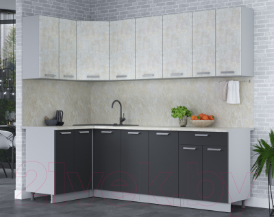 Кухонный гарнитур Интерлиния Мила Лайт 1.2x2.4 (бетон лайт/антрацит/опал светлый)