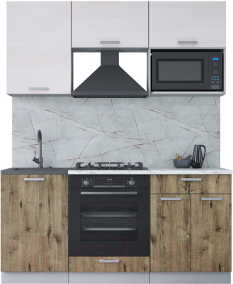 Кухонный гарнитур Интерлиния Мила Лайт 1.7 ВТ (вудлайн кремовый/дуб веллингтон/серый каспий) - фото