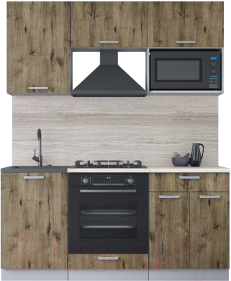 Кухонный гарнитур Интерлиния Мила Лайт 1.7 ВТ (дуб веллингтон/дуб веллингтон/травертин серый) - фото