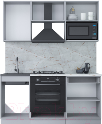 Кухонный гарнитур Интерлиния Мила Лайт 1.7 ВТ (дуб веллингтон/дуб веллингтон/травертин серый)