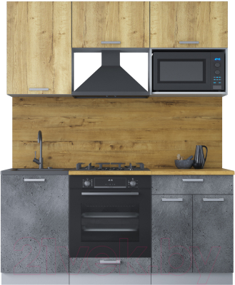 Кухонный гарнитур Интерлиния Мила Лайт 1.7 ВТ (дуб золотой/бетон портленд/дуб бунратти) - фото