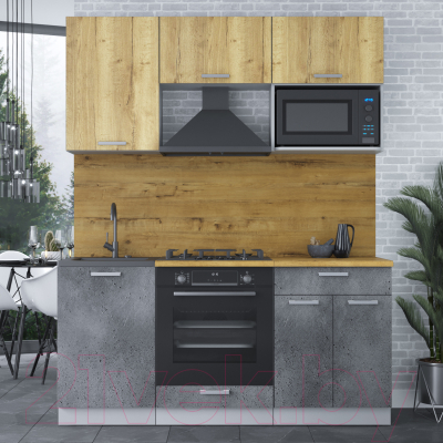Кухонный гарнитур Интерлиния Мила Лайт 1.7 ВТ (дуб золотой/бетон портленд/дуб бунратти)
