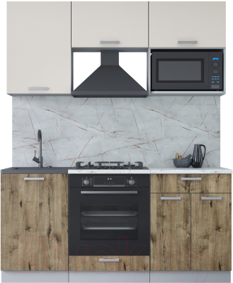 Кухонный гарнитур Интерлиния Мила Лайт 1.7 ВТ (персидский жемчуг/дуб веллингтон/серый каспий) - фото