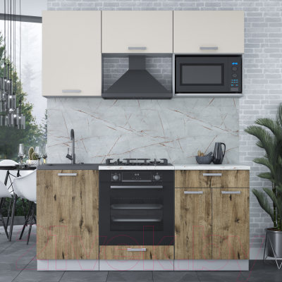 Кухонный гарнитур Интерлиния Мила Лайт 1.7 ВТ (персидский жемчуг/дуб веллингтон/серый каспий)