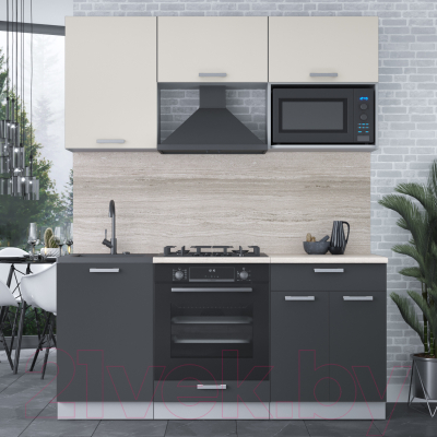 Кухонный гарнитур Интерлиния Мила Лайт 1.7 ВТ (персидский жемчуг/антрацит/травертин серый)