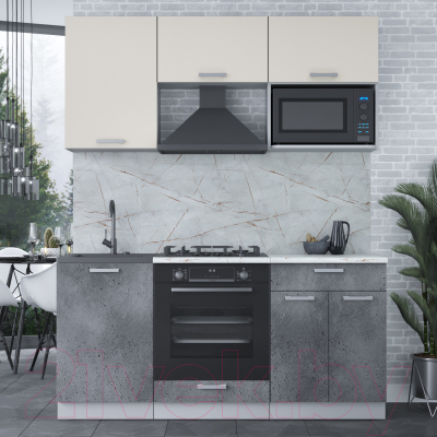 Кухонный гарнитур Интерлиния Мила Лайт 1.7 ВТ (персидский жемчуг/бетон портленд/серый каспий)