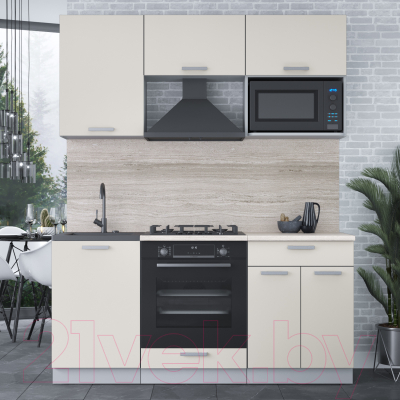 Кухонный гарнитур Интерлиния Мила Лайт 1.7 ВТ (персидский жемчуг/персидский жемчуг/травертин серый)