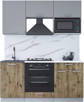 Кухонный гарнитур Интерлиния Мила Лайт 1.7 ВТ (серебро/дуб веллингтон/белый гранит) - фото