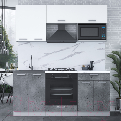 Кухонный гарнитур Интерлиния Мила Лайт 1.8 ВТ (белый платинум/бетон портленд/белый гранит)