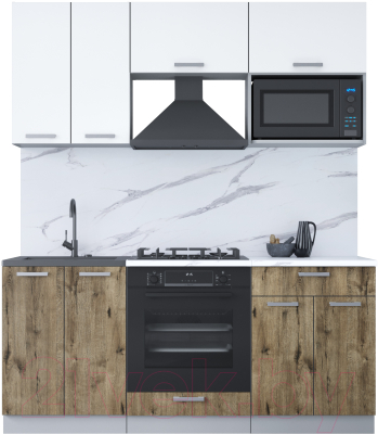 Кухонный гарнитур Интерлиния Мила Лайт 1.8 ВТ (белый платинум/дуб веллингтон/белый гранит) - фото