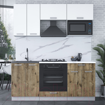 Кухонный гарнитур Интерлиния Мила Лайт 1.8 ВТ (белый платинум/дуб веллингтон/белый гранит)