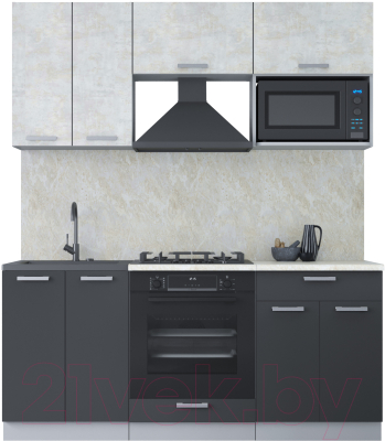 Кухонный гарнитур Интерлиния Мила Лайт 1.8 ВТ (бетон лайт/антрацит/опал светлый) - фото