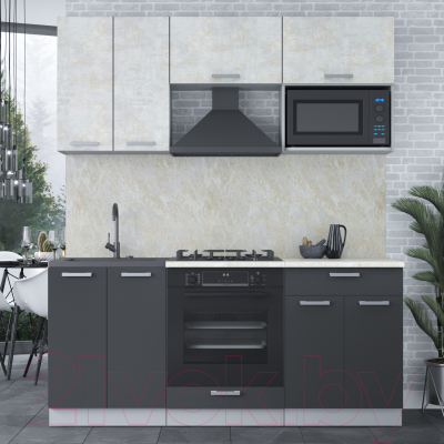 Кухонный гарнитур Интерлиния Мила Лайт 1.8 ВТ (бетон лайт/антрацит/опал светлый)