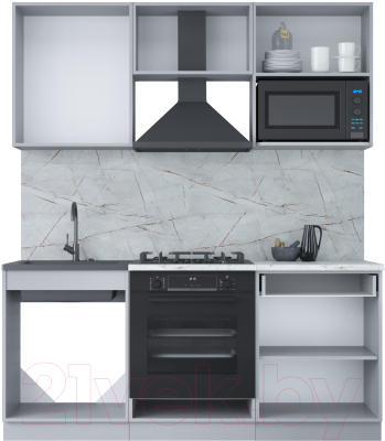Кухонный гарнитур Интерлиния Мила Лайт 1.8 ВТ (бетон лайт/антрацит/опал светлый)