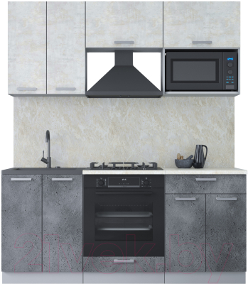 Кухонный гарнитур Интерлиния Мила Лайт 1.8 ВТ (бетон лайт/бетон портленд/опал светлый) - фото