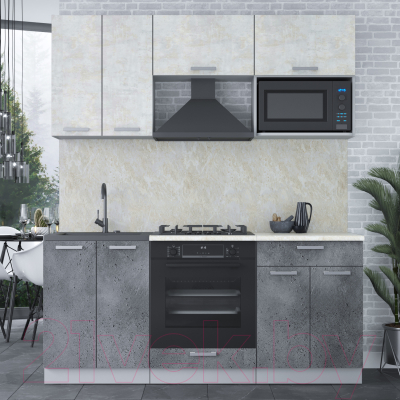 Кухонный гарнитур Интерлиния Мила Лайт 1.8 ВТ (бетон лайт/бетон портленд/опал светлый)