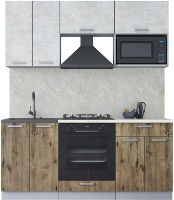 Кухонный гарнитур Интерлиния Мила Лайт 1.8 ВТ (бетон лайт/дуб веллингтон/опал светлый) - фото