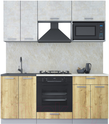 Кухонный гарнитур Интерлиния Мила Лайт 1.8 ВТ (бетон лайт/дуб золотой/опал светлый) - фото