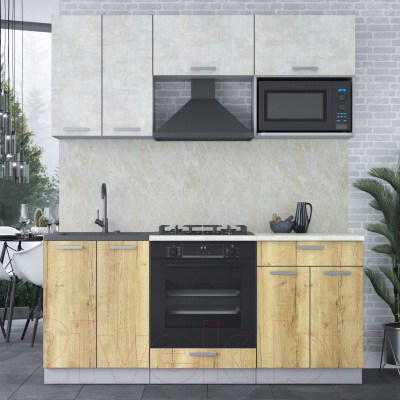 Кухонный гарнитур Интерлиния Мила Лайт 1.8 ВТ (бетон лайт/дуб золотой/опал светлый)