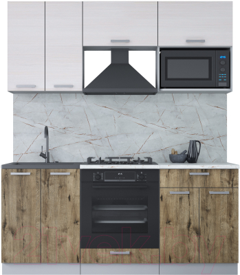 Кухонный гарнитур Интерлиния Мила Лайт 1.8 ВТ (вудлайн кремовый/дуб веллингтон/серый каспий) - фото