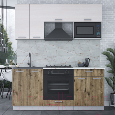 Кухонный гарнитур Интерлиния Мила Лайт 1.8 ВТ (вудлайн кремовый/дуб веллингтон/серый каспий)