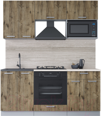 Кухонный гарнитур Интерлиния Мила Лайт 1.8 ВТ (дуб веллингтон/дуб веллингтон/травертин серый) - фото