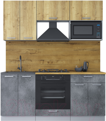 Кухонный гарнитур Интерлиния Мила Лайт 1.8 ВТ (дуб золотой/бетон портленд/дуб бунратти) - фото