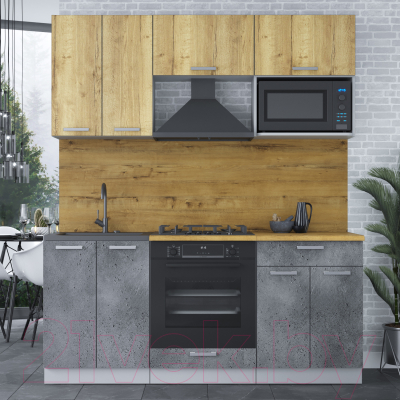 Кухонный гарнитур Интерлиния Мила Лайт 1.8 ВТ (дуб золотой/бетон портленд/дуб бунратти)