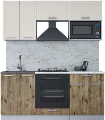 Кухонный гарнитур Интерлиния Мила Лайт 1.8 ВТ (персидский жемчуг/дуб веллингтон/серый каспий) - фото