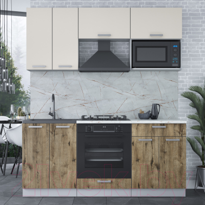 Кухонный гарнитур Интерлиния Мила Лайт 1.8 ВТ (персидский жемчуг/дуб веллингтон/серый каспий)