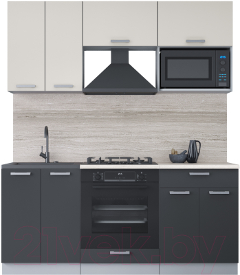 Кухонный гарнитур Интерлиния Мила Лайт 1.8 ВТ (персидский жемчуг/антрацит/травертин серый) - фото