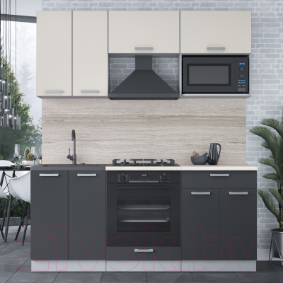 Кухонный гарнитур Интерлиния Мила Лайт 1.8 ВТ (персидский жемчуг/антрацит/травертин серый)