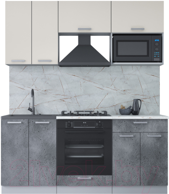 Кухонный гарнитур Интерлиния Мила Лайт 1.8 ВТ (персидский жемчуг/бетон портленд/серый каспий) - фото