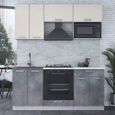 Кухонный гарнитур Интерлиния Мила Лайт 1.8 ВТ (персидский жемчуг/бетон портленд/серый каспий)