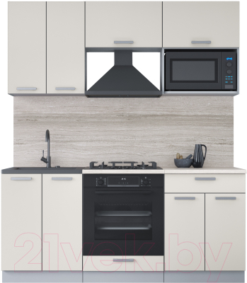Кухонный гарнитур Интерлиния Мила Лайт 1.8 ВТ (персидский жемчуг/персидский жемчуг/травертин серый) - фото