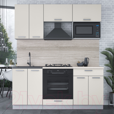 Кухонный гарнитур Интерлиния Мила Лайт 1.8 ВТ (персидский жемчуг/персидский жемчуг/травертин серый)