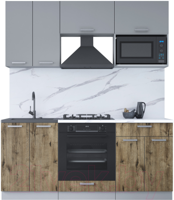 Кухонный гарнитур Интерлиния Мила Лайт 1.8 ВТ (серебро/дуб веллингтон/белый гранит) - фото