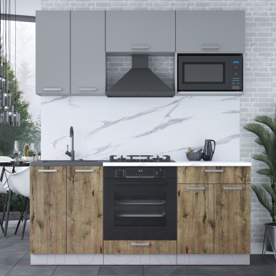 Кухонный гарнитур Интерлиния Мила Лайт 1.8 ВТ (серебро/дуб веллингтон/белый гранит)