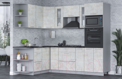 Кухонный гарнитур Интерлиния Мила 1.68x2.4 левая (бетон лайт/бетон лайт/кастилло темный)