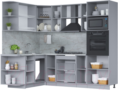 Кухонный гарнитур Интерлиния Мила 1.68x2.4 левая (бетон лайт/бетон портленд/опал светлый)