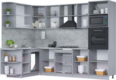 Кухонный гарнитур Интерлиния Мила 1.68x2.8 левая (белый платинум/бетон портленд/белый гранит)