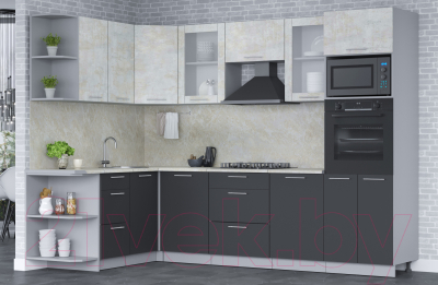 Кухонный гарнитур Интерлиния Мила 1.68x2.8 левая (бетон лайт/антрацит/опал светлый)