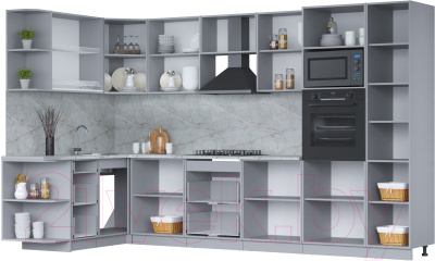 Кухонный гарнитур Интерлиния Мила 1.68x3.4 левая (персидский жемчуг/дуб веллингтон/серый каспий)