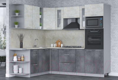 Кухонный гарнитур Интерлиния Мила 1.88x2.4 левая (бетон лайт/бетон портленд/опал светлый)