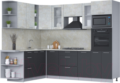 Кухонный гарнитур Интерлиния Мила 1.88x2.6 левая (бетон лайт/антрацит/опал светлый) - фото