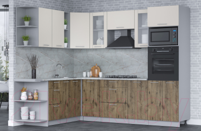 Кухонный гарнитур Интерлиния Мила 1.88x2.6 левая (персидский жемчуг/дуб веллингтон/серый каспий)