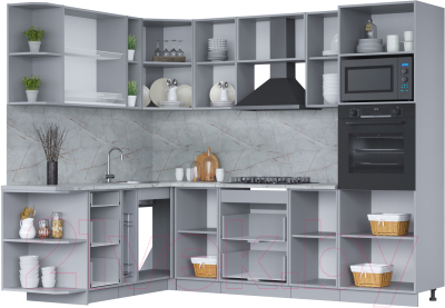 Кухонный гарнитур Интерлиния Мила 1.88x2.6 левая (персидский жемчуг/дуб веллингтон/серый каспий)