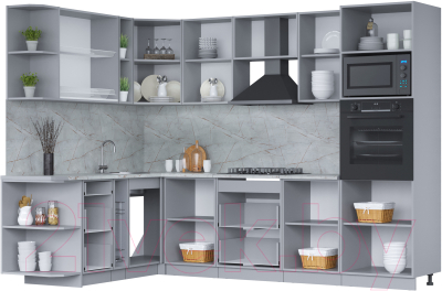 Кухонный гарнитур Интерлиния Мила 1.88x2.8 левая (белый платинум/дуб веллингтон/белый гранит)