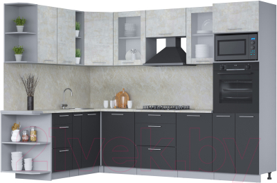 Кухонный гарнитур Интерлиния Мила 1.88x2.8 левая (бетон лайт/антрацит/опал светлый) - фото